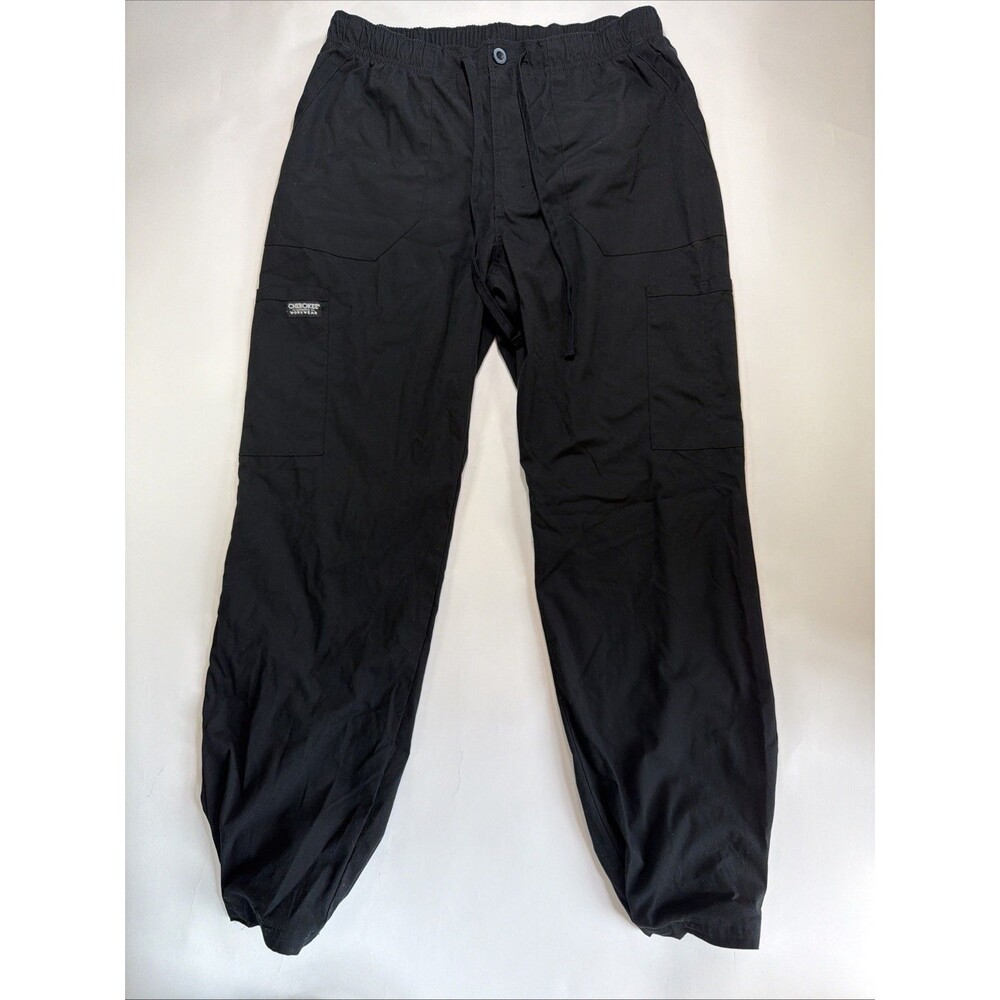 Cherokee Men’s Black Scrub Pants Tapered Leg Elastic Leg Opening Size Medium